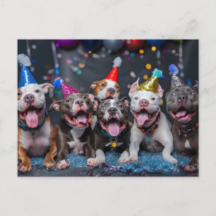 Silvester und Feiertage mit Pitbull-Hunden feiern Einladungspostkarte