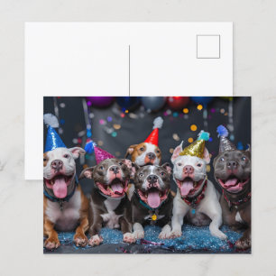 Silvester und Feiertage mit Pitbull-Hunden feiern Postkarte