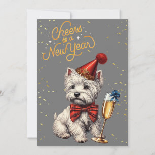 Silvester Westie mit Champagnerkarte Feiertagskarte