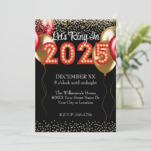 Silvesterabend 2025 Party Rot & Gold Marquee Black Einladung