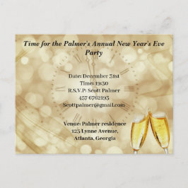 Silvesterabend mit Champagnerbrille Ankündigungspostkarte