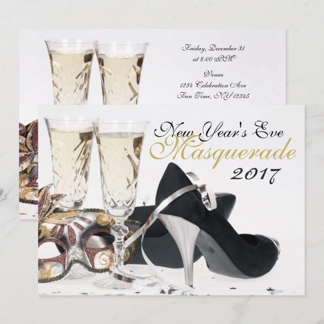 Silvesterabend mit schwarzen High Heels Einladung (Vorne/Hinten)