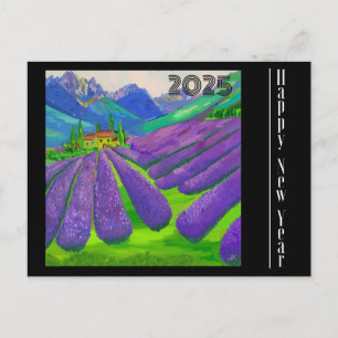 Silvestercard Lavendelfelder vor den Bergen Postkarte