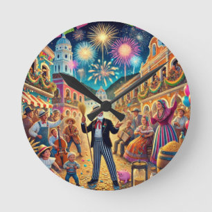 Silvesterfeier El Año Viejo Runde Wanduhr