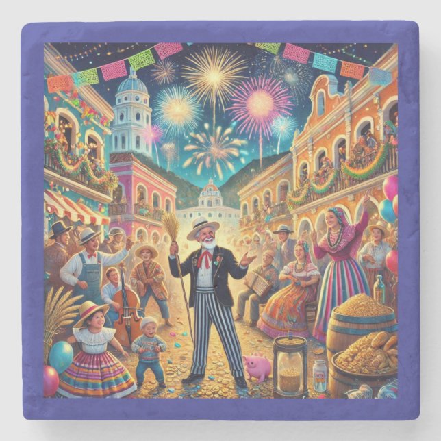 Silvesterfeier El Año Viejo Steinuntersetzer (Vorderseite)