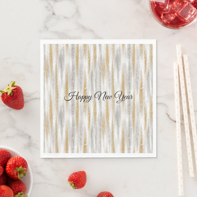 Silvesterfeier mit Silber-Gold-Streifen Serviette (Beispiel)
