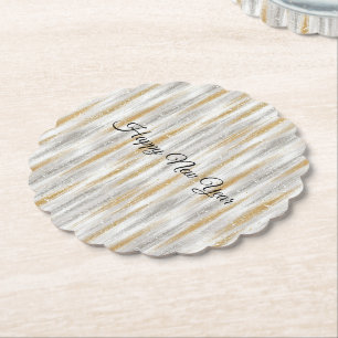 Silvesterfeier mit Silber-Gold-Streifen Untersetzer