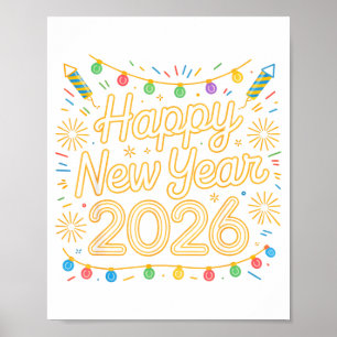 Silvesterparty 2026 Retro Feuerwerk Weihnachten Poster