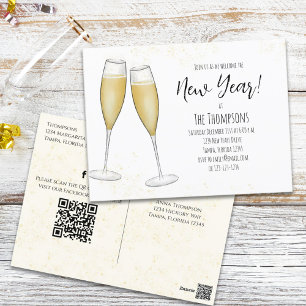 Silvesterparty Champagner QR-Code voradressiert  Postkarte