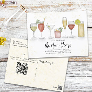 Silvesterparty Cocktail-Getränke QR-Code Veranstal Postkarte