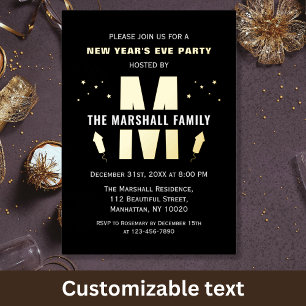 Silvesterparty Familienmonogramm Folieneinladung