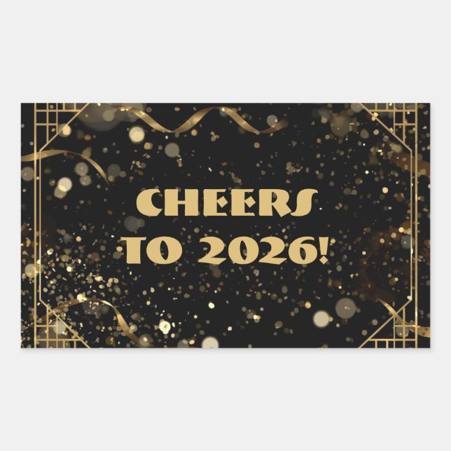 Silvesterparty Geschenk-Anhänger | Elegant Schwarz Rechteckiger Aufkleber (Vorderseite)