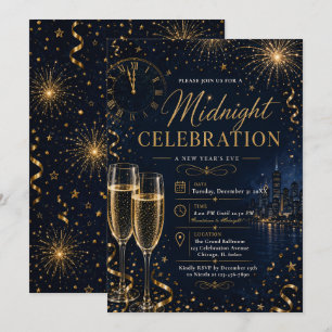 Silvesterparty in Schwarz-Gold Einladung