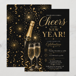 Silvesterparty in Schwarz-Gold Einladung