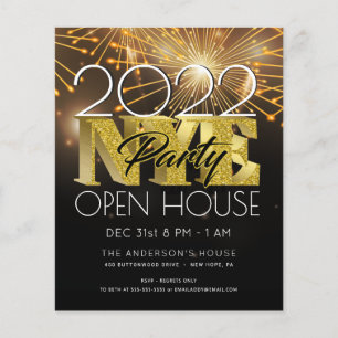SILVESTERPARTY MODERNE SCHRIFT GOLD FEUERWERK IN FLYER
