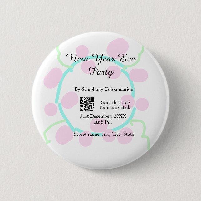Silvesterparty Scan QR RSVP Name Pink Blau  Button (Vorderseite)
