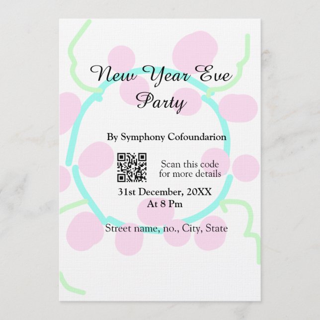 Silvesterparty-Scan-QR-RSVP-Name pink blau  Einladung (Vorderseite)