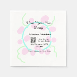 Silvesterparty Scan QR RSVP Name Pink Blau  Serviette