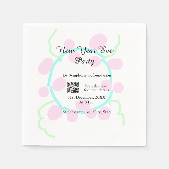 Silvesterparty Scan QR RSVP Name Pink Blau  Serviette (Vorderseite)