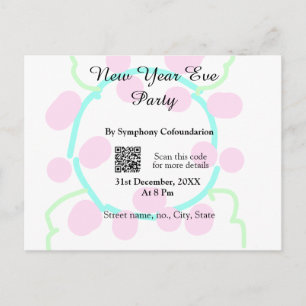 Silvesterparty-Scan-QR-RSVP-Name rosa blau Feiertagspostkarte
