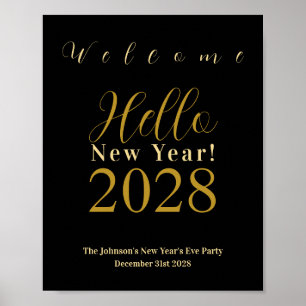 Silvesterparty Schwarz Gold Willkommen Poster