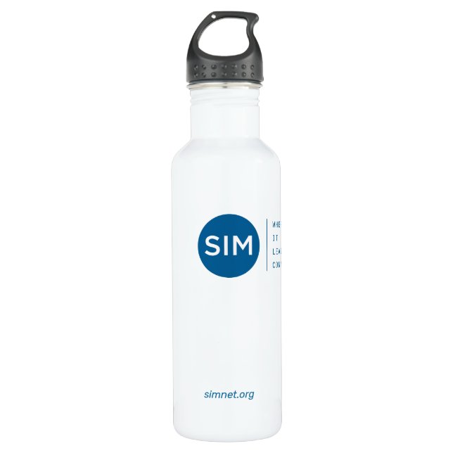 SIM-Logo mit Tagline Aquamarin Edelstahlflasche (Vorderseite)