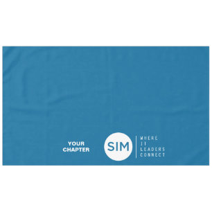 SIM-Logo und Tagline auf Aquamarinen Tischdecke