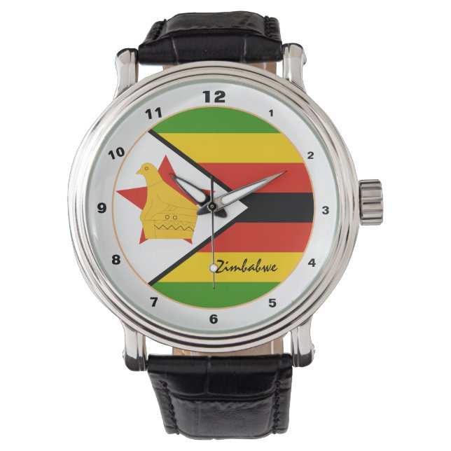 Simbabwe Flag Watch, Zimbabwe fashion /design Armbanduhr (Vorderseite)