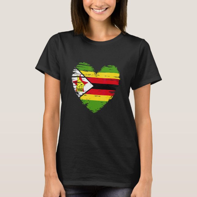 Simbabwe Herz Simbabwes Flagge - Stolz auf Simbabw T-Shirt (Vorderseite)