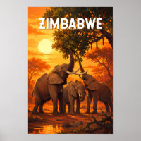 Simbabwe Illustration Reise Kunst Vintage