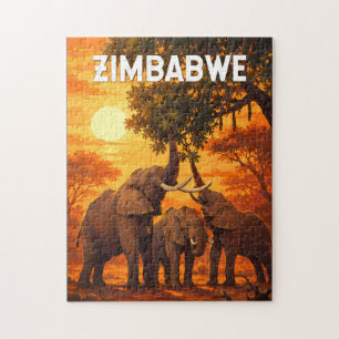 Simbabwe Illustration Reise Kunst Vintage Puzzle