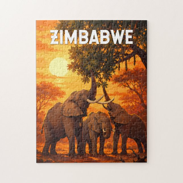 Simbabwe Illustration Reise Kunst Vintage Puzzle (Vertikal)