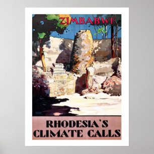 Simbabwe, Rhodesiens Klimarufe, Vintage, Reise Poster