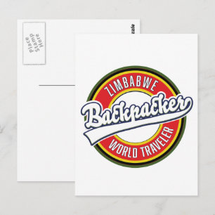 Simbabwe-Rucksacktourist Welt Reisender Logo. Postkarte
