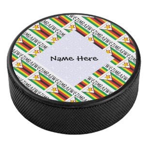 Simbabwe Simbabwische Flagge Kachel Schwarz Person Eishockey Puck