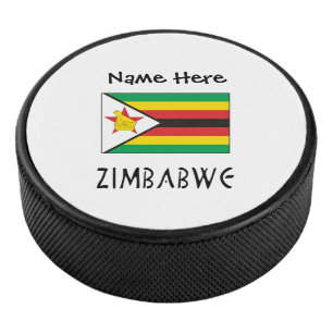 Simbabwe Simbabwische Flagge Schwarz Personalisier Eishockey Puck