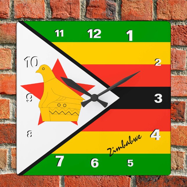 Simbabwe-Uhr, patriotische Zuhause, Flagge Simbabw Quadratische Wanduhr (Von Creator hochgeladen)