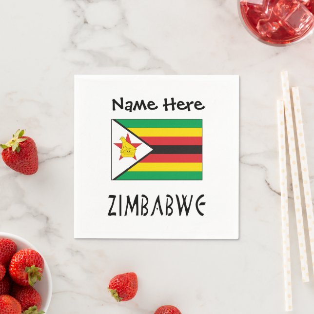 Simbabwische Flagge Schwarze Personalisierung Serviette (Beispiel)