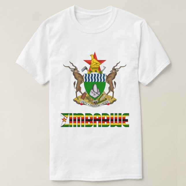 Simbabwische Flagge und Rüstungsbeschlag T-Shirt (Design vorne)