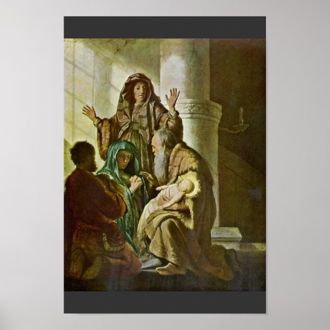 Simeon im Tempel. von Rembrandt Van Rijn Poster (Vorne)
