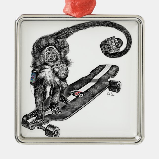 Simian Selfie Art Silbernes Ornament (Vorne)