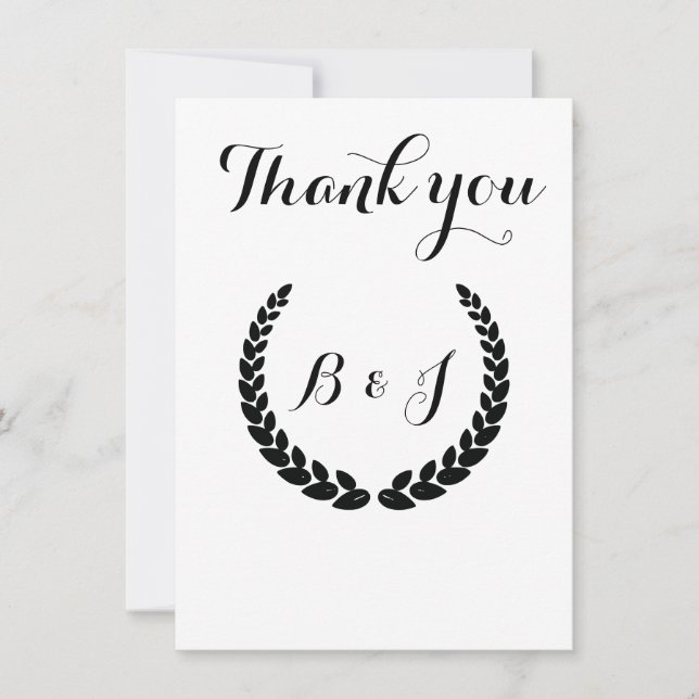 Simiple Monogram Elegant Black and Black Wedding Dankeskarte (Vorderseite)