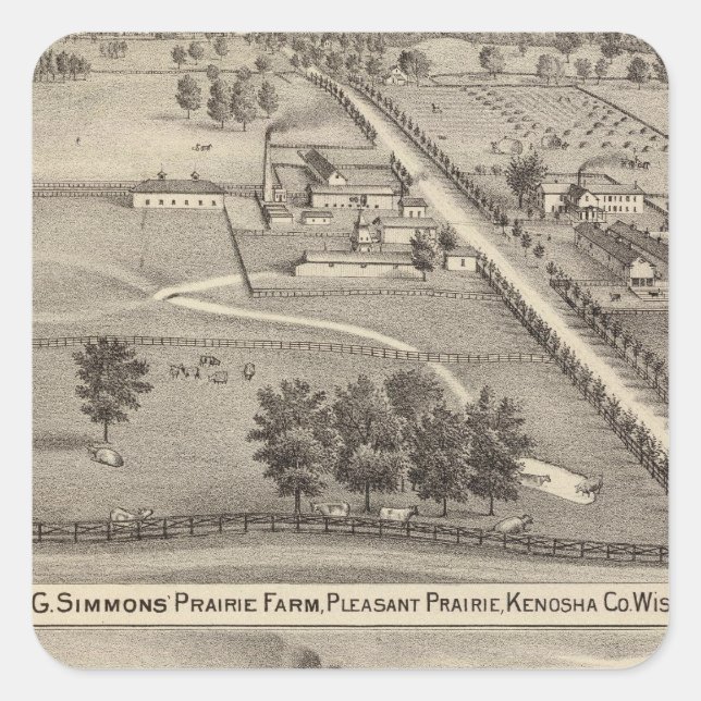 Simmon's Prairie Farm, Kenosha Water Cure Quadratischer Aufkleber (Vorderseite)