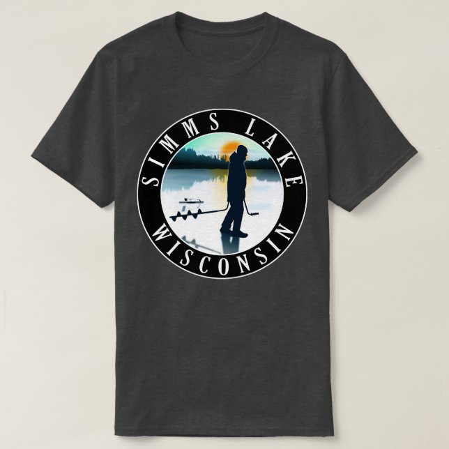 Simms Lake Wisconsin Ice Fischen T-Shirt (Design vorne)