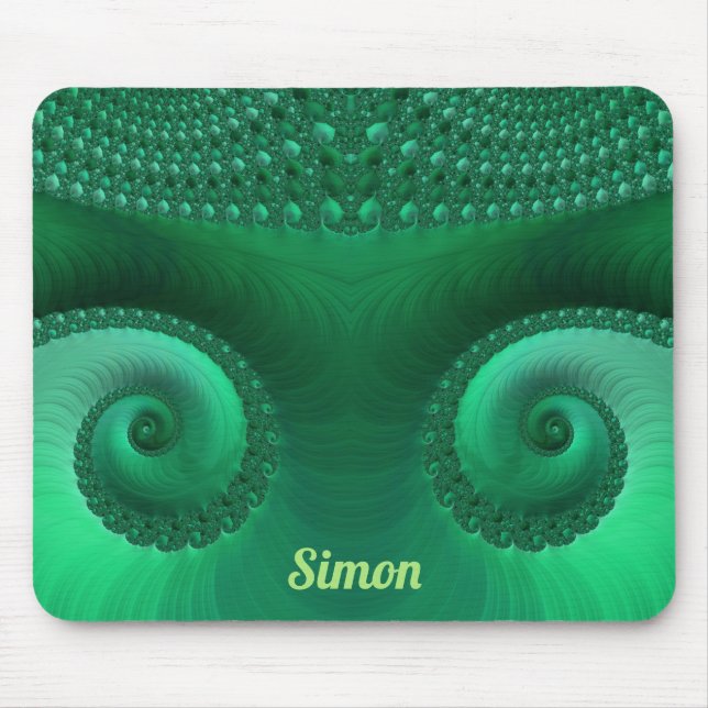 SIMON ~ Zany Shades of Green Fraktal Pattern Mousepad (Vorne)