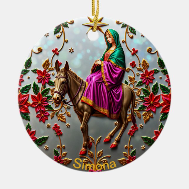 SIMONA ~ Mary on Donkey ~ Keramik Ornament (Vorne)