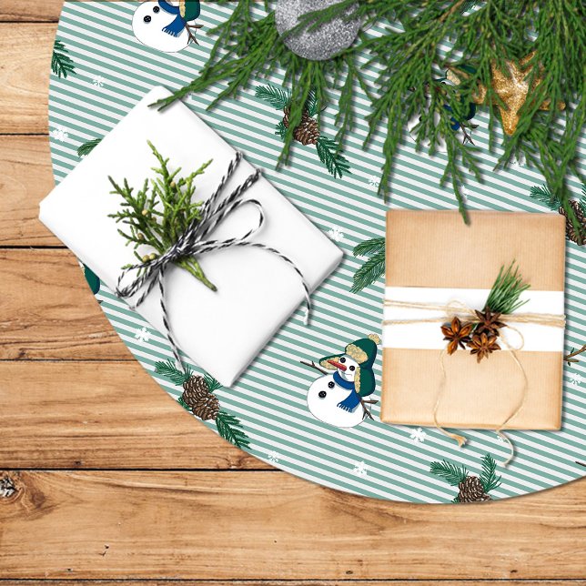 Simpáticos muñecos de nieve sobre fondo rayado polyester weihnachtsbaumdecke (Von Creator hochgeladen)