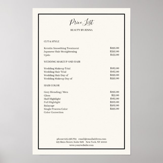 Simpel Beige Black Price List Poster (Vorne)