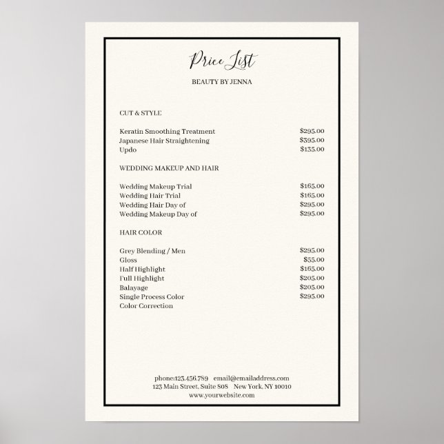 Simpel Beige Black Price List Poster (Vorne)