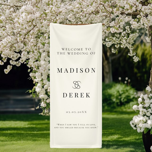 Simpel Elegant Wedding WELCOME Banner (Simpel, Elegant, Wedding "WELCOME" Beige Banner with your name and date.)